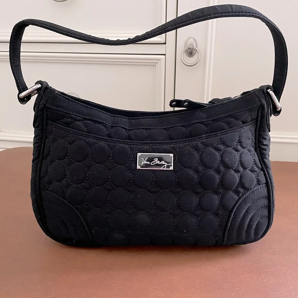 Vera Bradley EUC zip top shoulder hobo bag in quilted black - Picture 1 of 14